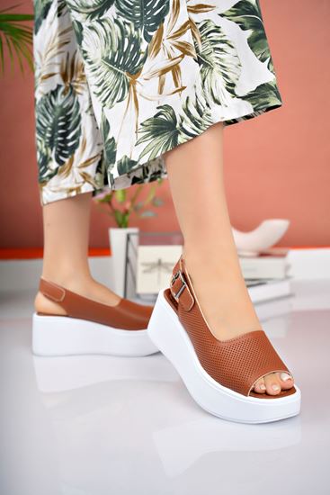 Freemax Kadın Garantili Çok Hafif Rahat 6 cm Topuk Eva Taban Platform Sandalet Ppl 4005 Taba