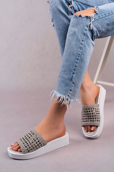 Freemax Kadın Garantili Taş Detaylı Günlük Terlik Ppl.2040 Gümüş