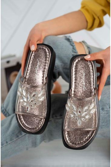 Freemax Kadın Garantili  Taşlı Terlik Ppl.5050 Platin