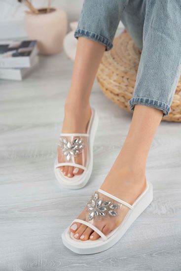 Freemax Kadın Garantili  Taşlı Terlik Ppl.5050 Beyaz