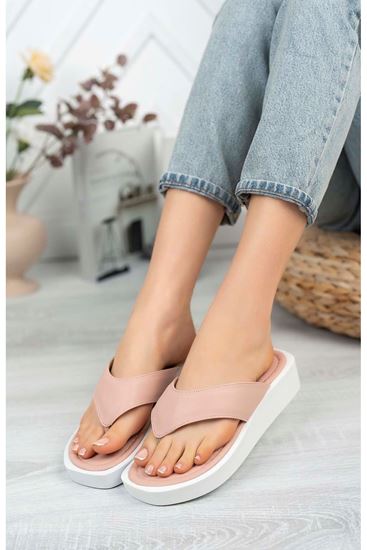 Freemax Kadın Garantili Hafif Esnek Poli Flatform Taban Parmak Arası Günlük Terlik PPL 5000 Pudra