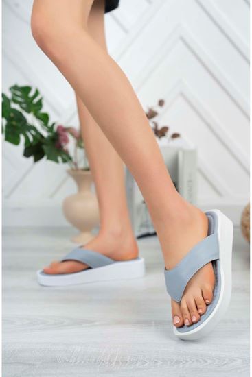 Freemax Kadın Garantili Hafif Esnek Poli Flatform Taban Parmak Arası Günlük Terlik PPL 5000 Mavi