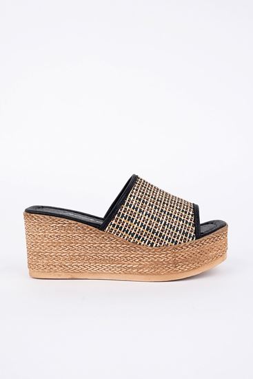 Freemax Kadın Garantili  7 cm Yüksek Topuk Platform taban Terlik Ppl.2002 Siyah