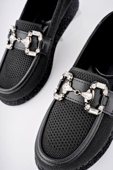 Freemax Kadın Anatomik Tasarım Taşlı Toka Dokuma Oxford Ayakkabı Abb.810 Siyah