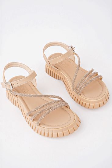 Freemax Kadın Sandalet Taş Detaylı Garantili Abb.811 Nude