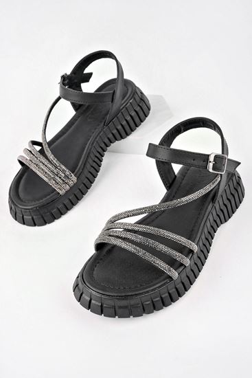Freemax Kadın Sandalet Taş Detaylı Garantili Abb.811 Siyah