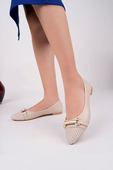 Freemax Kadın Yazlık Rahat Fileli Sivri Burun Babet Ayakkabı Freemax.2024.055 Ten