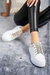 Freemax Kadın Taşlı Bağcık 4,5 cm Yüksek Hafif Taban Sneaker Spor Ayakkabı Abb.1500 Beyaz