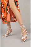 Freemax Kadın Yüksek Klasik 8 cm Topuklu Taşlı Yazlık Ayakkabı Byc 703 Beyaz