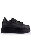 Freemax Kadın Hafif Esnek  5,5 cm Taban Sneaker Bağcıklı Spor Ayakkabı Svv.023 Siyah Siyah