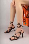 Freemax Kadın Yüksek Klasik 8 cm Topuklu Taşlı Yazlık Ayakkabı Byc 703 Siyah