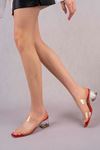 Freemax Kadın 6 cm Topuklu Şeffaf Bantlı Klasik Topuklu Terlik Brt K3020 Kırmızı