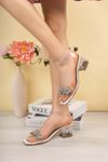 Freemax Kadın Şeffaf Bantlı ve Taşlı Şeffaf Yüksek Klasik Topuklu Ayakkabı Brt.KT3002 Beyaz