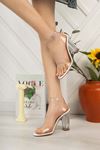 Freemax Kadın Kalın Topuklu Şeffaf Bantlı Ve Şeffaf Yüksek Topuklu Ayakkabı Beyaz