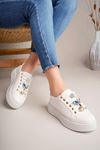 Freemax Kadın Taş Detay Sneaker Suni Deri Hafif Rahat Ayakkabı Abb.803 Beyaz