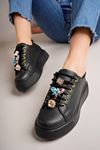Freemax Kadın Taş Detay Sneaker Suni Deri Hafif Rahat Ayakkabı Abb.803 Siyah