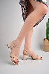 Freemax Kadın 7,5 cm Topuklu Çapraz Bant Klasik Abiye Ayakkabı Ckr.011 Ten