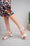 Freemax Kadın 7,5 cm Topuklu Çapraz Bant Klasik Abiye Ayakkabı Ckr.011 Beyaz