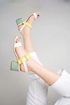 Freemax Kadın Klasik 6 cm Topuklu Renkli Ayakkabı abb.812 Beyaz Sarı