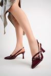 Freemax Kadın Bilek Kemerli Klasik 8 cm Topuklu Rugan Ayakkabı Abb.802 BORDO
